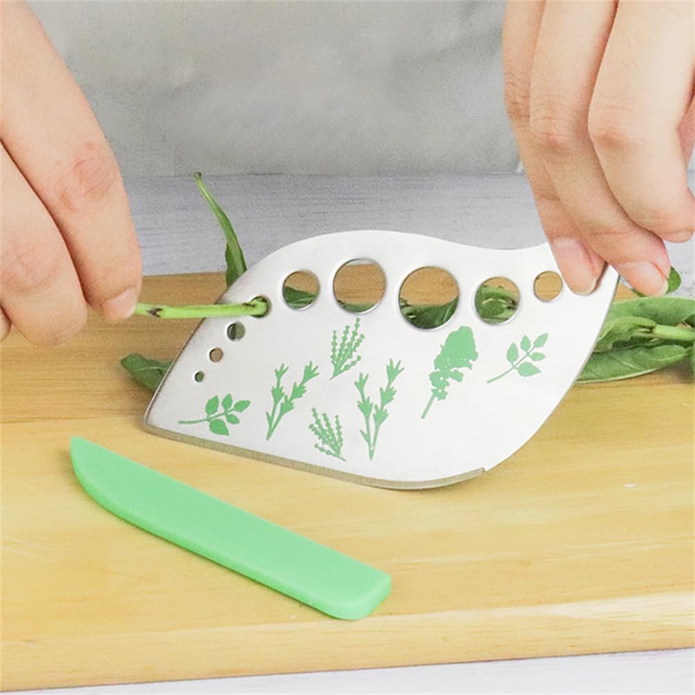 Herb Stripper,Green 9 holes Stainless Steel Kitchen Herbs Leaf Stripping Tool, Metal Herb Peeler for Kale, Collard Greens, Thyme, Basil, Rosemary Stripper, 5.1*2.5 inch, Silver