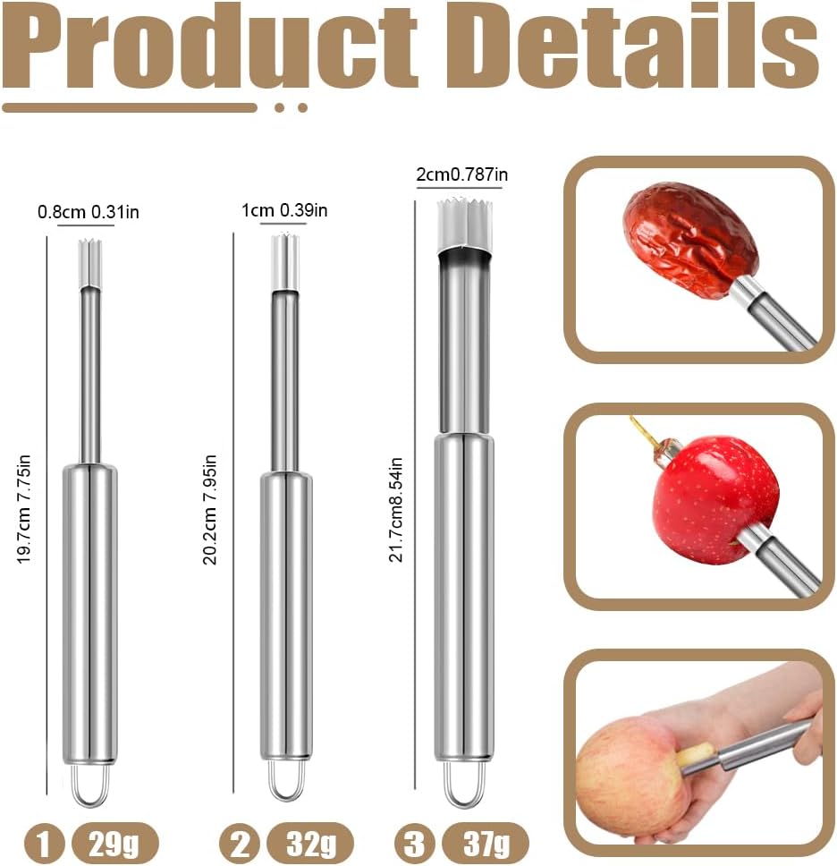 6 PCS Vegetable Corer, Stainless Steel Fruit Corers, Kitchen Corer Tool, Multi-function Corers and Pitter Remover Set for Apple, Pear, Cherry, Zucchini, Jujube, Chili, Jalapeno Pepper, Tomato