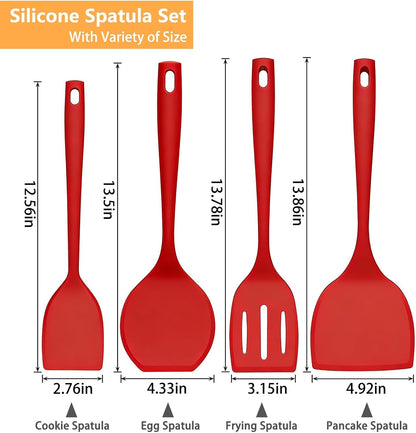 Silicone Spatula Turner Set, 600°F High Heat Resistant Spatulas for Cooking, BPA Free, Large Flexible Kitchen Utensils Flipping Eggs, Pancakes, Fish, Burgers, Dishwasher Safe (4 Pack, Black)