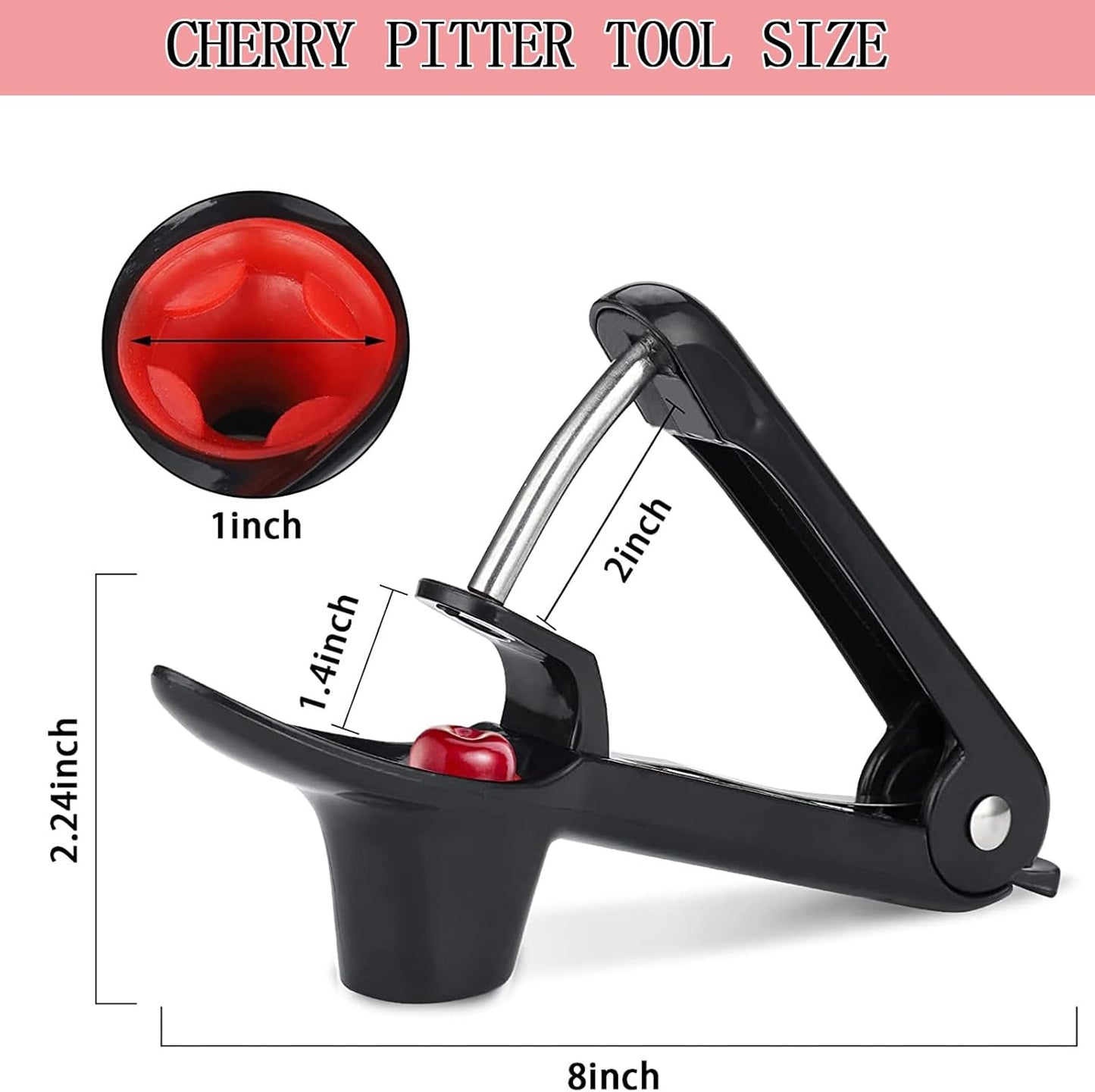 Cherry Pitter-Jusanice Stainless Steel Cherries Corer Pitters Tool with Hand-held Push Design, Save Time & Space for Making Cherry Jam with Lock Design (Black)
