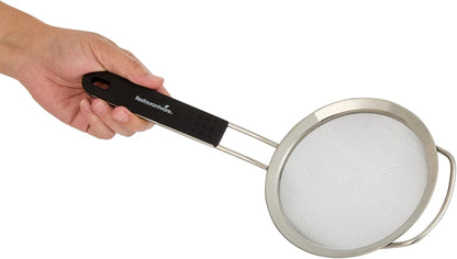 Restaurantware Fine Mesh Strainer Set of 3 Different Sizes with Silicone Handle Stainless Steel Extra Fine Mesh Strainer Heat-Resistant Handle Dishwasher-Safe for Rice, Quinoa, Pasta