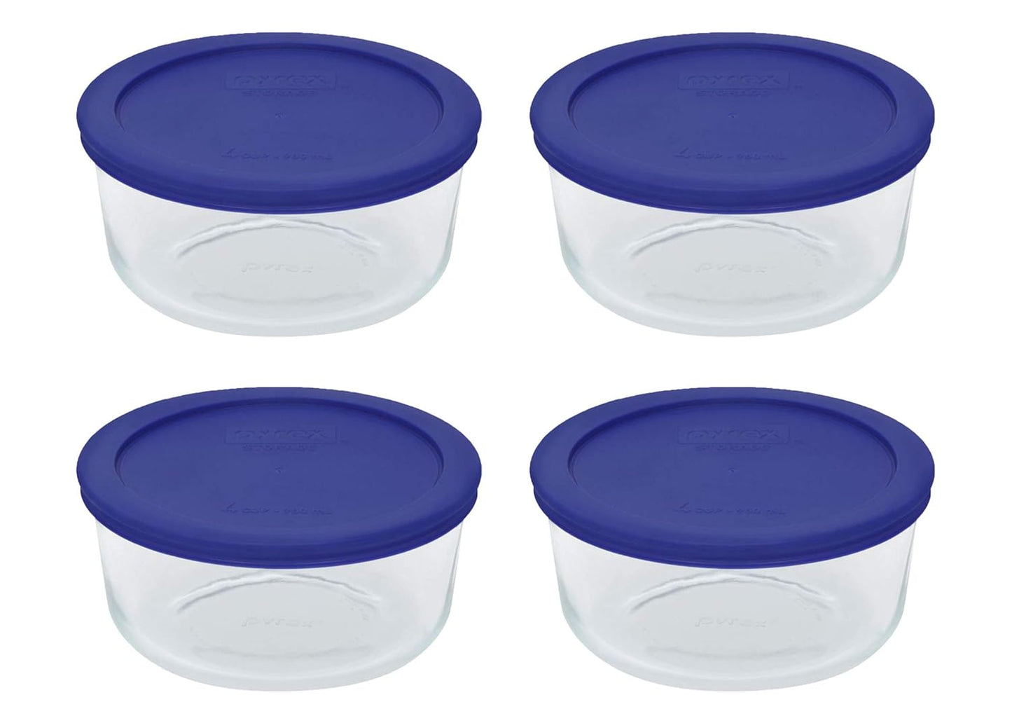 Pyrex 7201 4 Cup Glass Bowls & 7201-PC Cadet Blue Food Storage Replacement Lids (4-Pack) - Made in USA