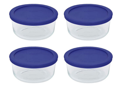 Pyrex 7201 4 Cup Glass Bowls & 7201-PC Cadet Blue Food Storage Replacement Lids (4-Pack) - Made in USA