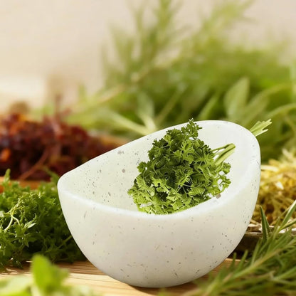 Herbal Peeling Bowl Pottery Herb Stripper Bowl Four-Slot Herb Peeler with Multiple Apertures for Separating Leaves and Stems from Various Plants (White)