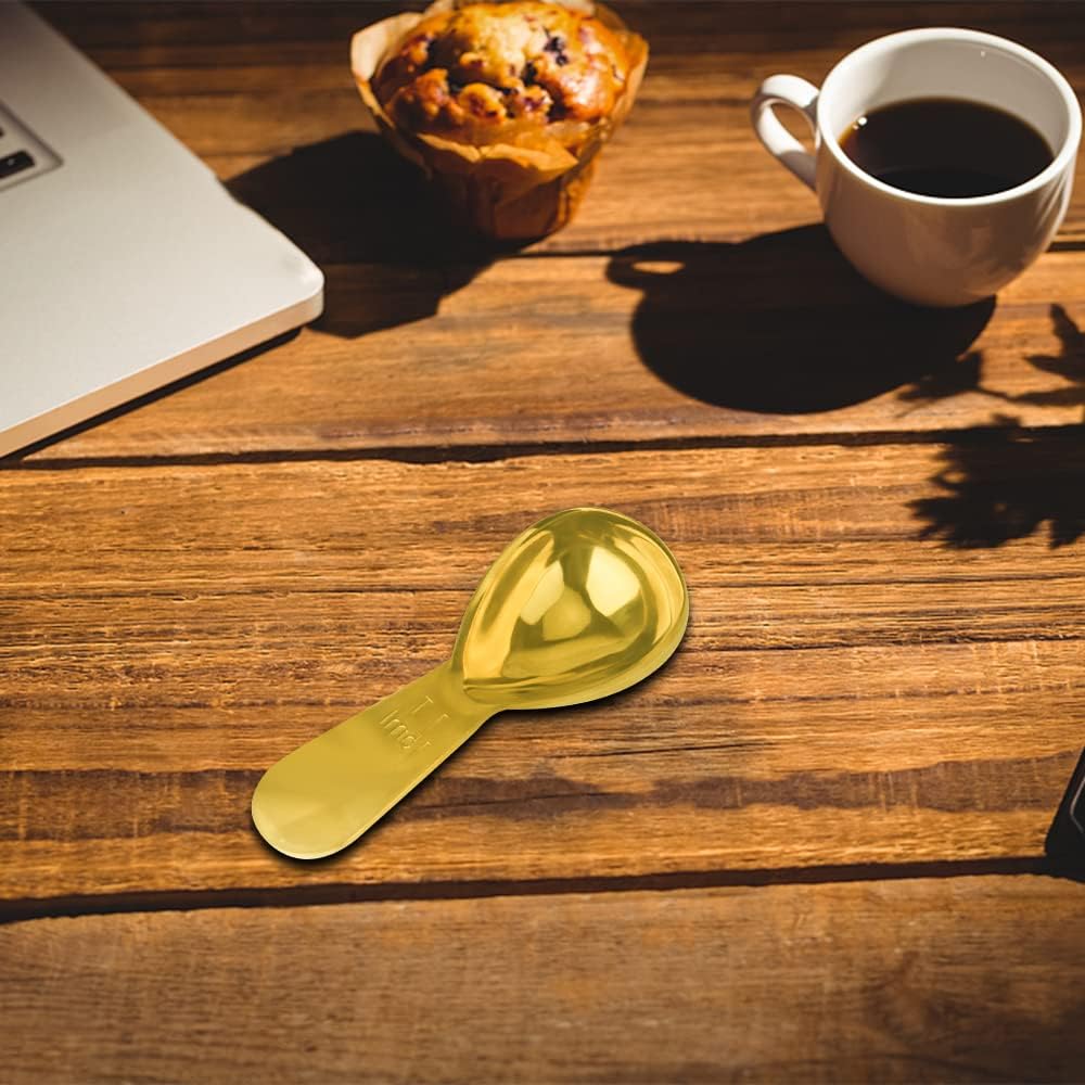 Coffee Scoop, Gold Stainless Steel Coffee Spoons Set, 1 tablespoon (15ml) and 1 tablespoons (30ml) Spoon, Gold Tablespoon Measure Spoon for Coffee, Milk Powder, Fruit Powder, 2 Pack(Long Handle)