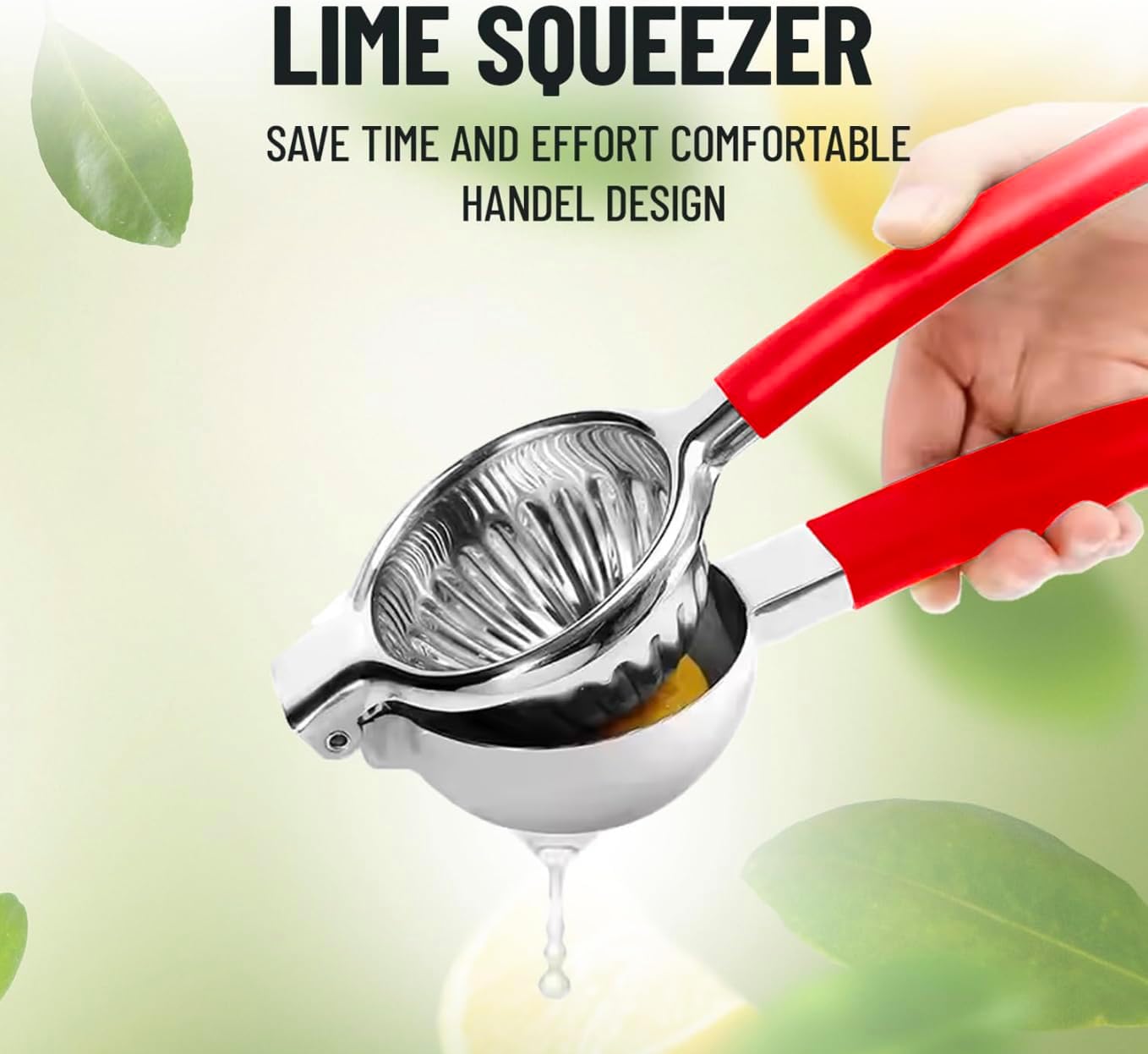 Lemon Squeezer Stainless Steel - Manual Citrus Juicer Large, Metal Lime Squeezer Hand Press, Orange Juice Extractor with Non-Slip Grip, Dishwasher Safe - TUISWO (Silver/Black)