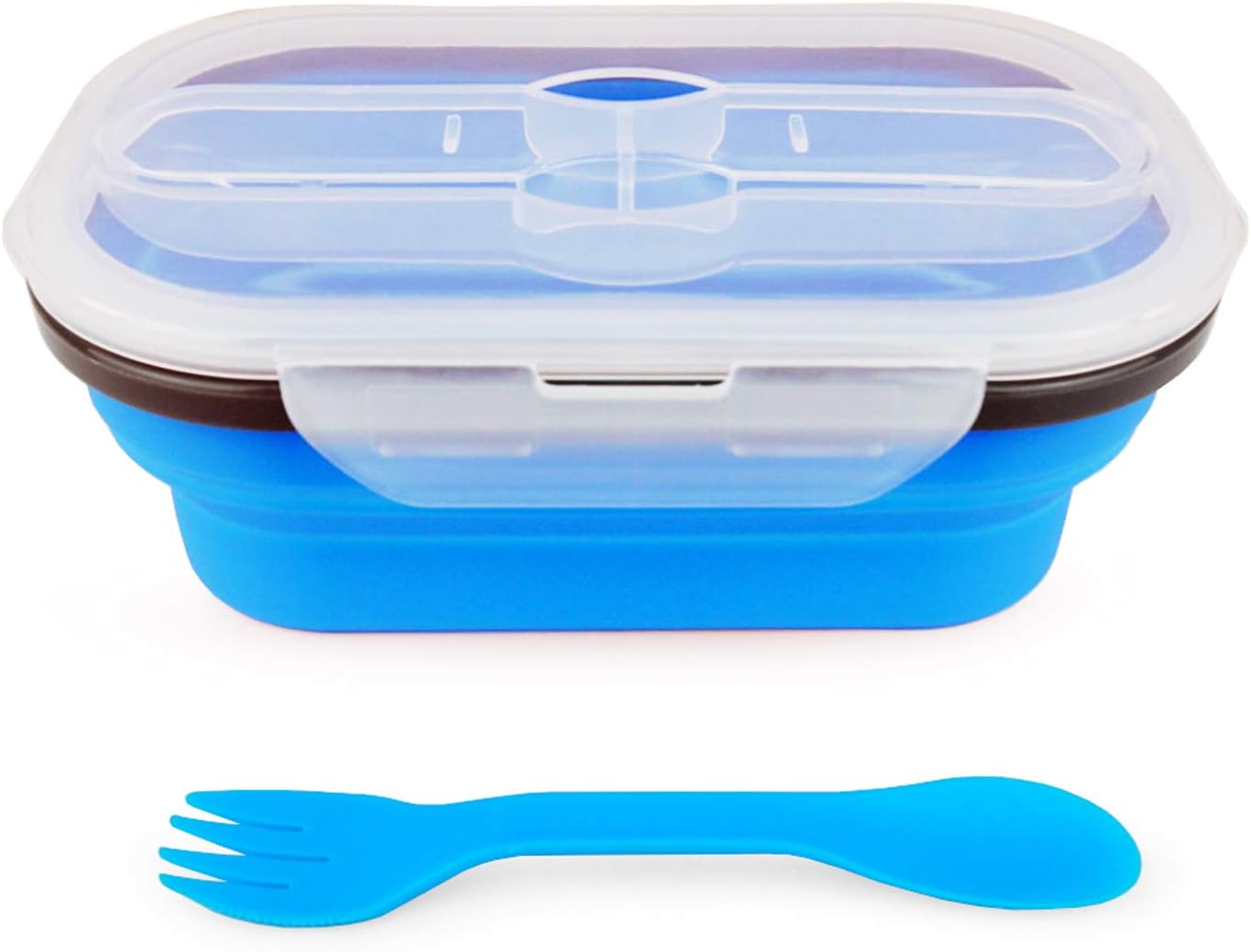 Collapsible Bowl Silicone Collapsible Container Food Storage Containers Collapsible Camping Bowl for Travel Camping Hiking with Airtight Plastic Lids and 2Pack Silicone Dish Sponges- Blue, 1200ml
