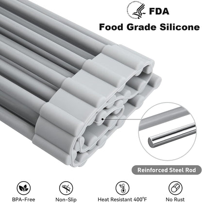MERRYBOX Roll Up Over The Sink Dish Drying Rack Silicone Wrapped Foldable, Heat-Resistant, Anti-Slip Sink Rack Multipurpose Dish Drainer for Kitchen Sink Counter - White, 17.5" x 11"