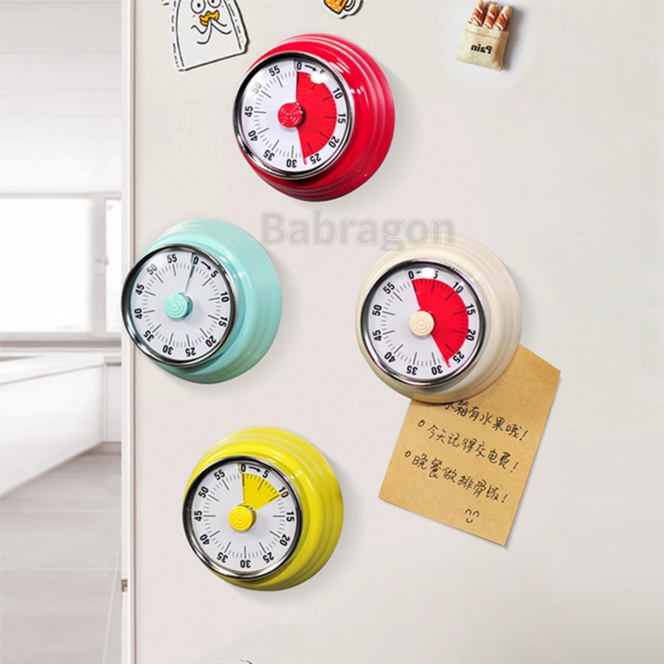 Kitchen Timer, Magnetic Visual Countdown Timer with Loud 72dB Alarm Mechanical Analog Dial for Cooking Baking Home Gym Office