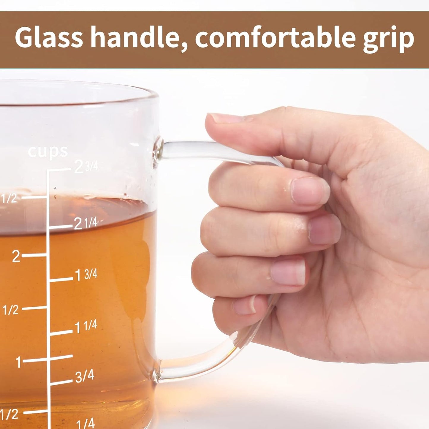Newness 2-Cup Glass Measuring Cup For Baking and Cooking, (Upgraded, 3 Marking Including Cup/ML/Ounce Scale) Dishwasher, Freezer, Microwave, and Preheated Oven Safe, Essential Kitchen Tools