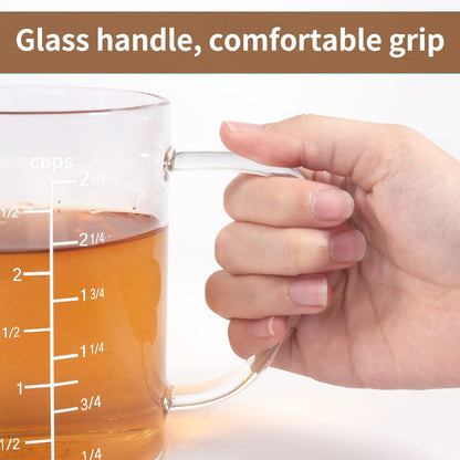 Newness 2-Cup Glass Measuring Cup For Baking and Cooking, (Upgraded, 3 Marking Including Cup/ML/Ounce Scale) Dishwasher, Freezer, Microwave, and Preheated Oven Safe, Essential Kitchen Tools