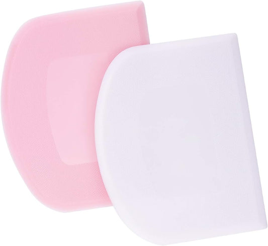 LUTER 2 Pieces 12 x 9.5 cm Pastry Horn – Plastic Dough Scraper for Kitchen, Pastry, Pancakes (Pink, White)