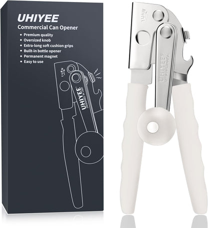 Commercial Can Opener, UHIYEE Hand Crank Can Opener Manual Heavy Duty with Comfortable Extra-long Handles, Oversized Knob, Large Handheld Can Open Easy for Big Cans, Black