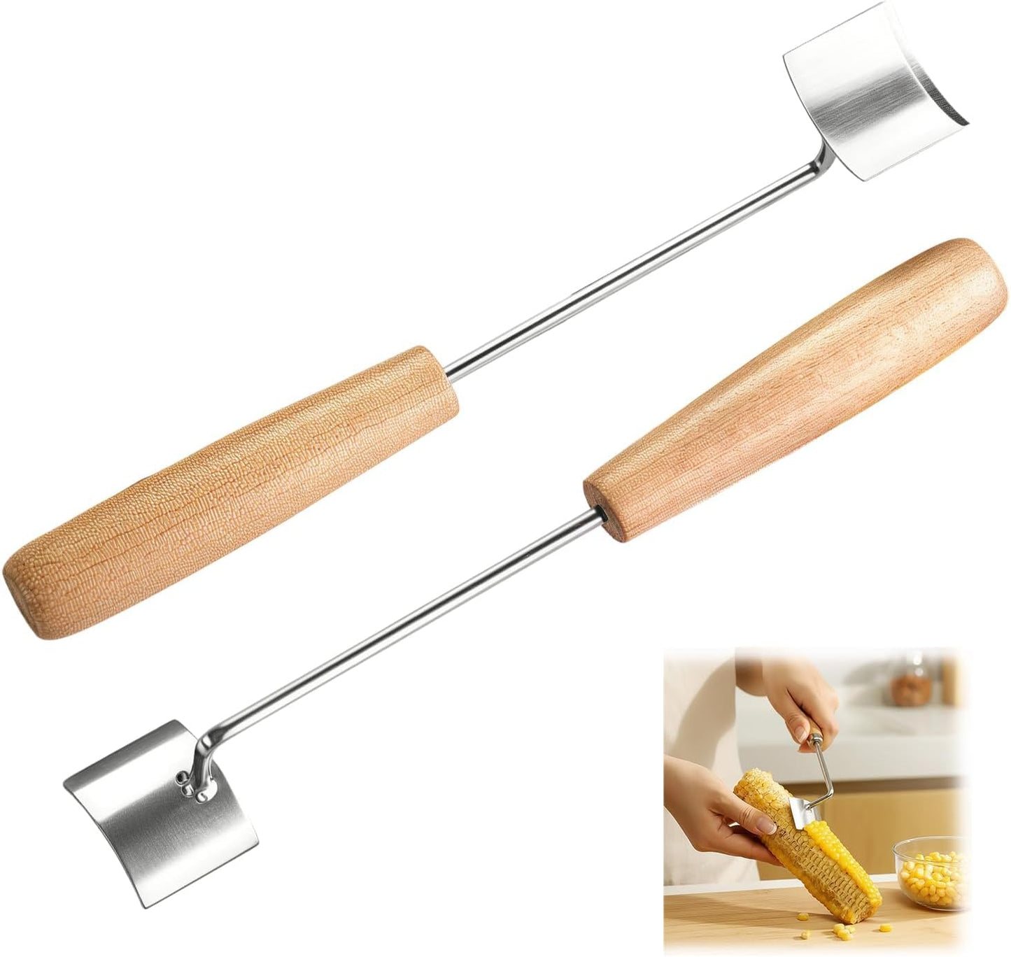 2-Piece Corn Peeler Set, Corn Cob Stripper Tool with Curved Blade, Corn Kernel Remover for Raw and Cooked Corn, Easy Clean Kitchen Tool (10.5 Inches)