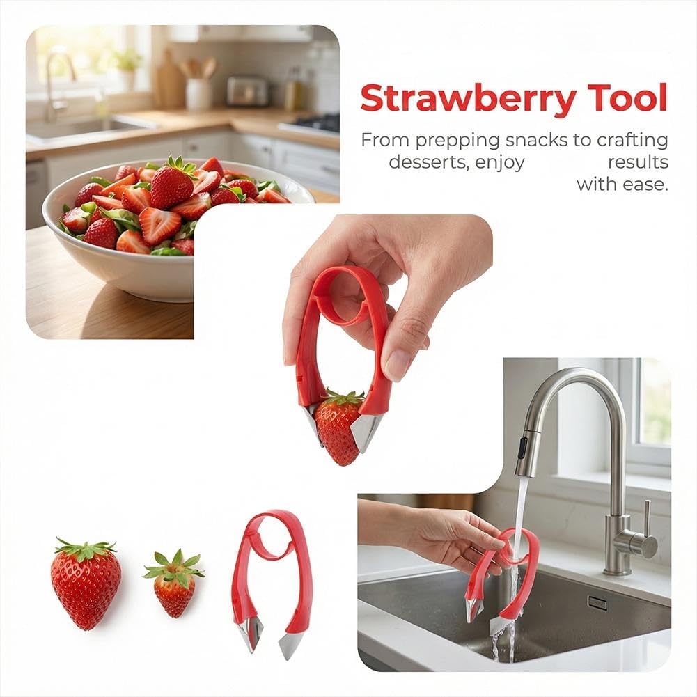 Strawberry Huller Stem Remover, Pineapple Corer Tool, Stainless Steel Tomato Corer and Fruit Veggie Hulling Tool for Pineapple Eyes, Non-Slip Ergonomic Kitchen Gadget for Berry Prep, Baking, Salad