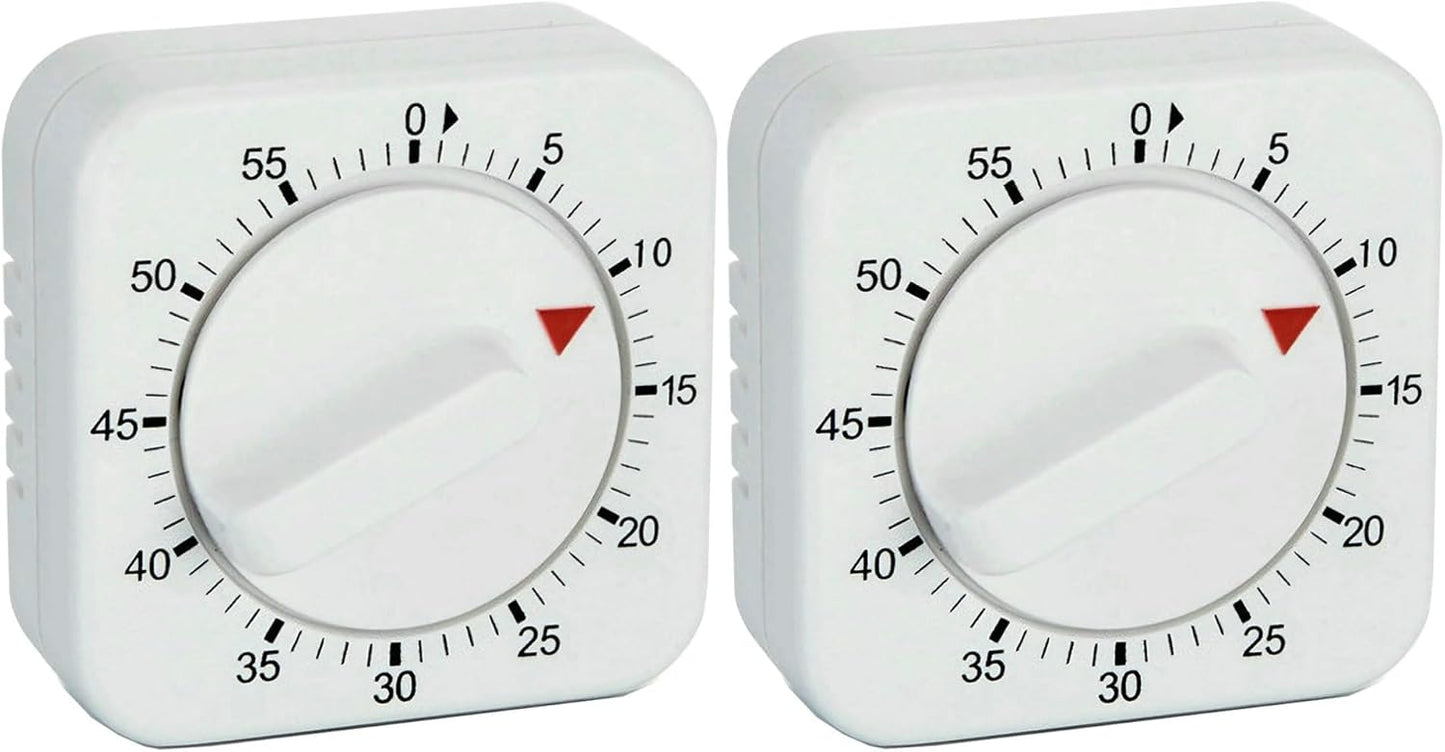 Square 60 Minute Mechanical Kitchen Timer - Visual Kitchen Cooking Timer Clock with Loud Alarm - No Batteries Required-Manual Countdown Timer for Classroom, Home, Study and Cooking (White)