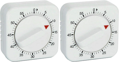 Square 60 Minute Mechanical Kitchen Timer - Visual Kitchen Cooking Timer Clock with Loud Alarm - No Batteries Required-Manual Countdown Timer for Classroom, Home, Study and Cooking (White)