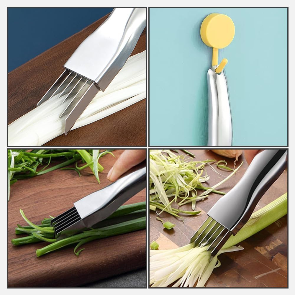 Shred Silk The Knife, Stainless Steel Green Onion Slicer Food Speedy Chopper, Onion Knife Sharp Scallion Shredding Cutter, Kitchen Vegetable Cutter Household Multifunctional Food Slicer (1, Silver)