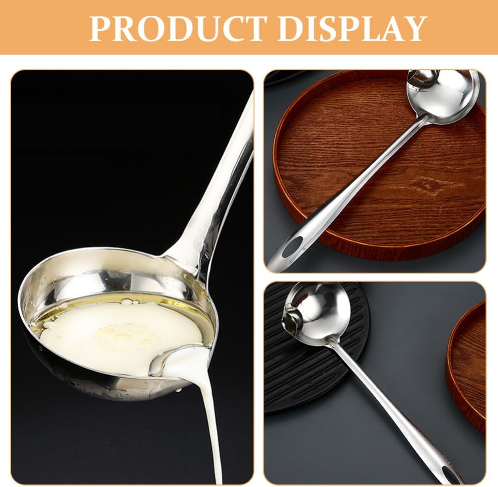 ULTECHNOVO Fat Separator Ladle 10.43 Inch Stainless Steel – Oil Skimming Pour Spout Ergonomic Handle Dishwasher Safe – for Cooking Soup Gravy Sauce Serving for Home Kitchen Professional Chefs
