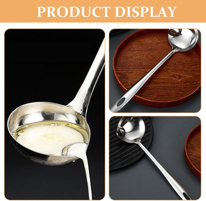 ULTECHNOVO Fat Separator Ladle 10.43 Inch Stainless Steel – Oil Skimming Pour Spout Ergonomic Handle Dishwasher Safe – for Cooking Soup Gravy Sauce Serving for Home Kitchen Professional Chefs