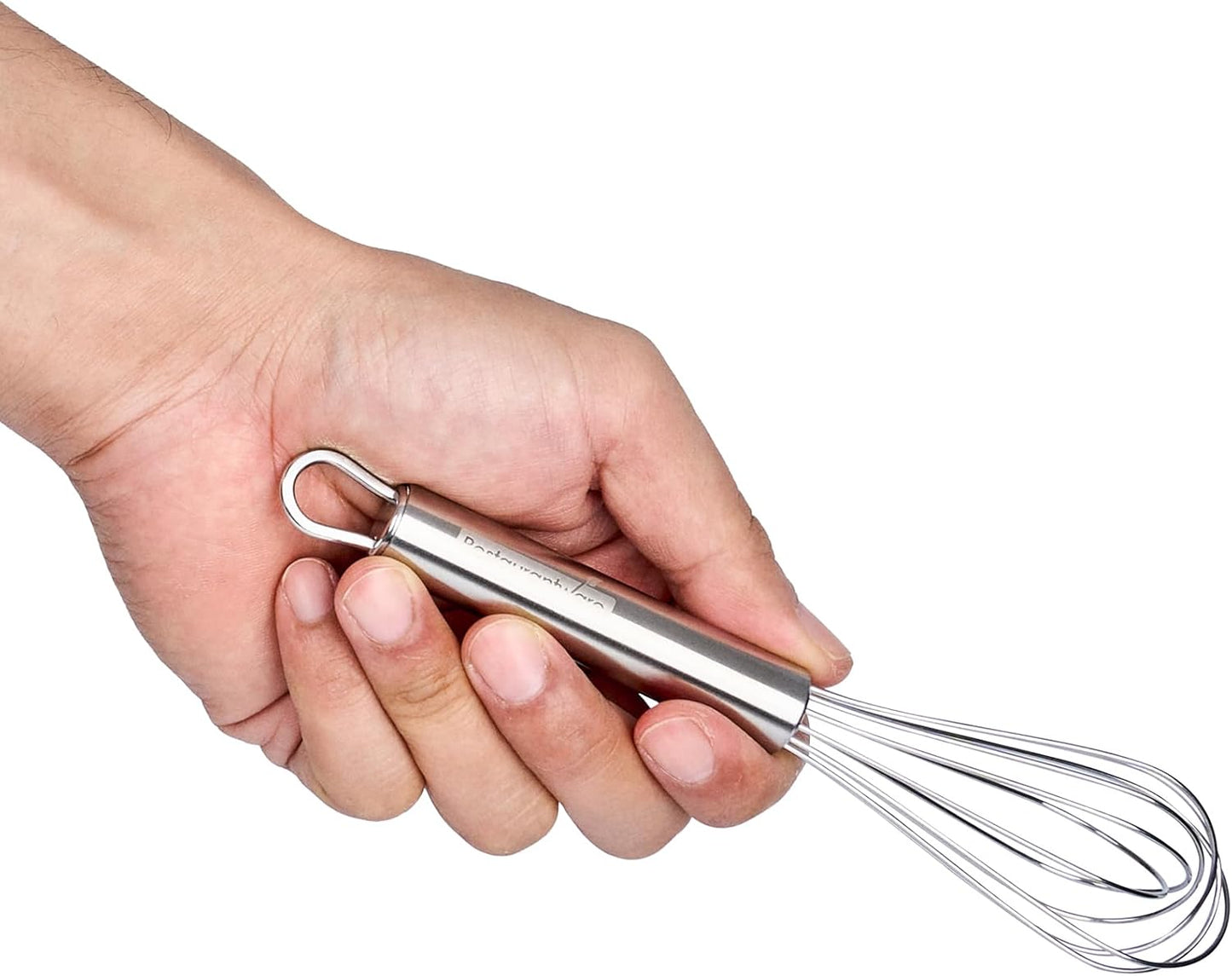 Restaurantware 10.5 in Stainless Steel Ball Whisk - German Standard Egg Beater with Ergonomic Handle, Dishwasher Safe - Manual Mixer Cooking Whisk for Baking, Stirring, Sauces, Beating