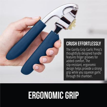 GORILLA GRIP Garlic Press and Peel Set, Heavy Duty Mincer Tool, Large Ergonomic Handle, Easily Mince and Crush Garlics, Ginger, Nuts, Seeds, Peeler Included, Peeling Cloves, Kitchen Gadgets, Red