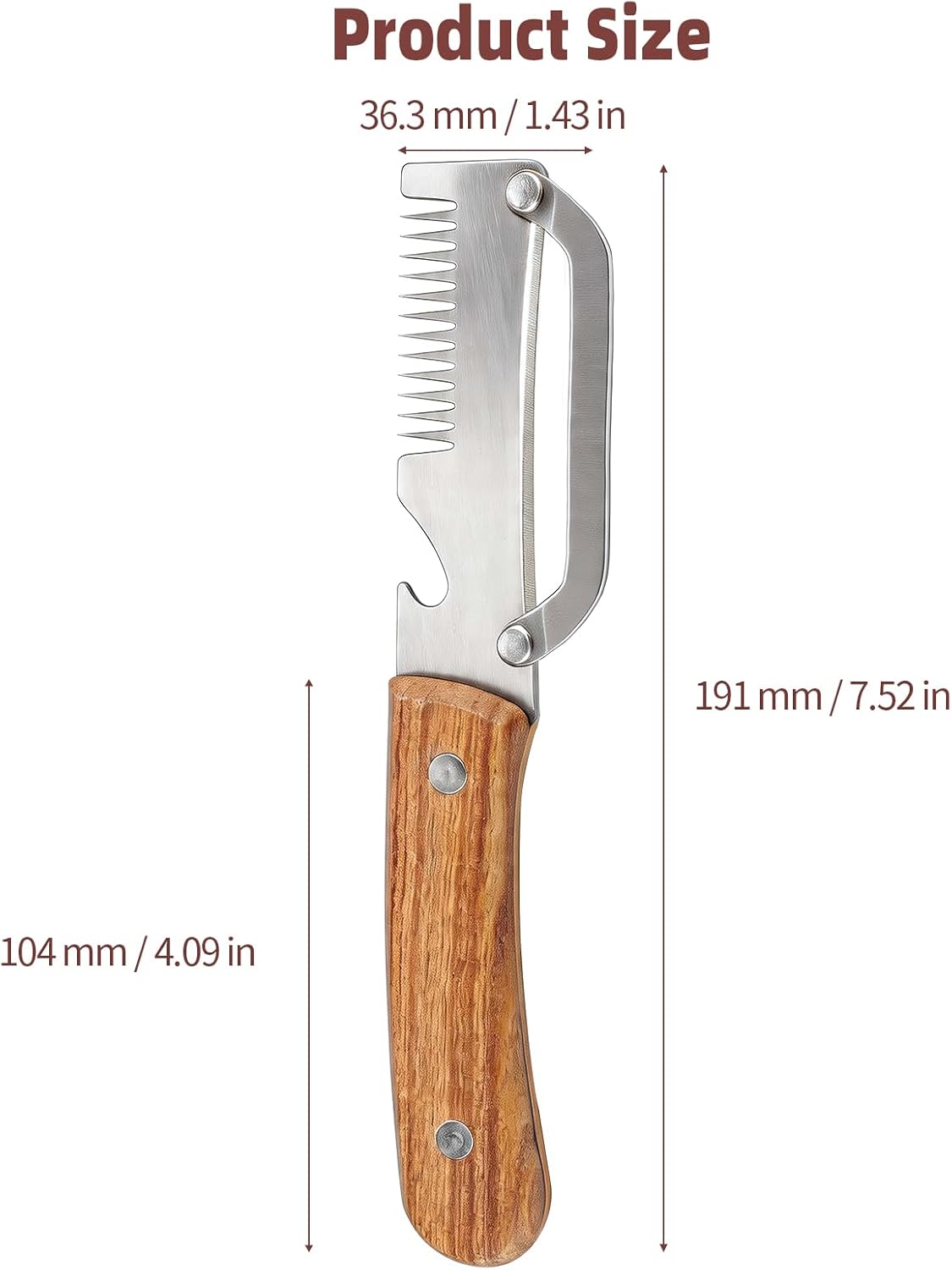 Multifunctional Vegetable Peeler, 3 in 1 Julienne Peeler with Wooden Handle, Vegetable Shredder with Bottle Opener Kitchen Tool for Peeling Veggie Fruit Pineapple Pumpkin Papaya Carrrot(2 Pack)