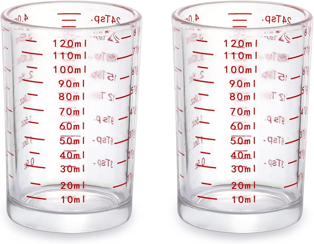 DS. DISTINCTIVE STYLE 120 Milliliter Measuring Cup 2 Pieces Shot Glass Measuring Cup with 4 Kinds of Measuring Scale for Small Amount Liquid (Red, 120 ml)
