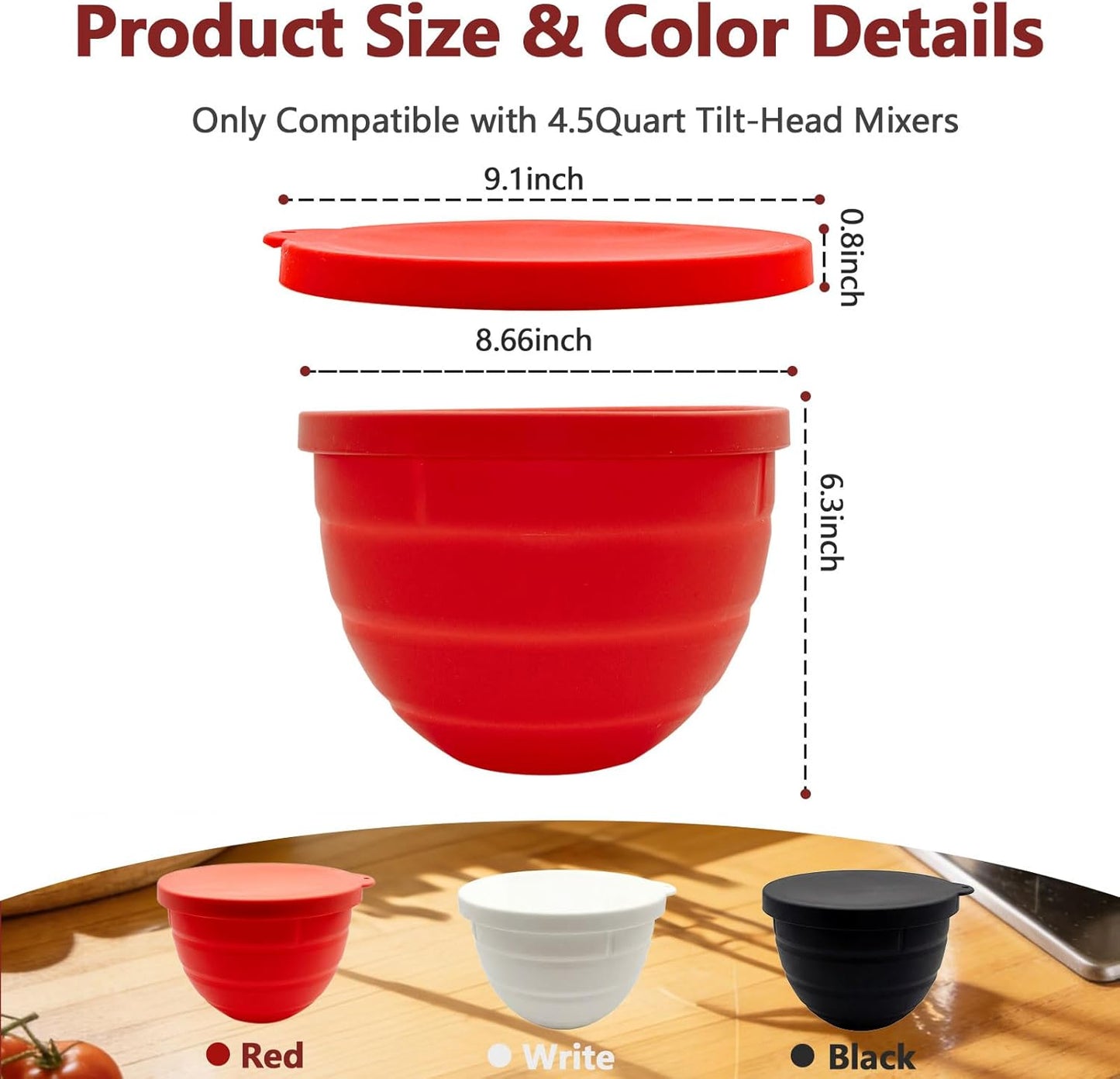 3 Pack Silicone Bowl Liners with Lids for KitchenAid 5QT Tilt Head Mixer, Collapsible Food-Grade Bowl Inserts, Thick Heat/Cold Resistant Silicone Mixing Bowl Liners