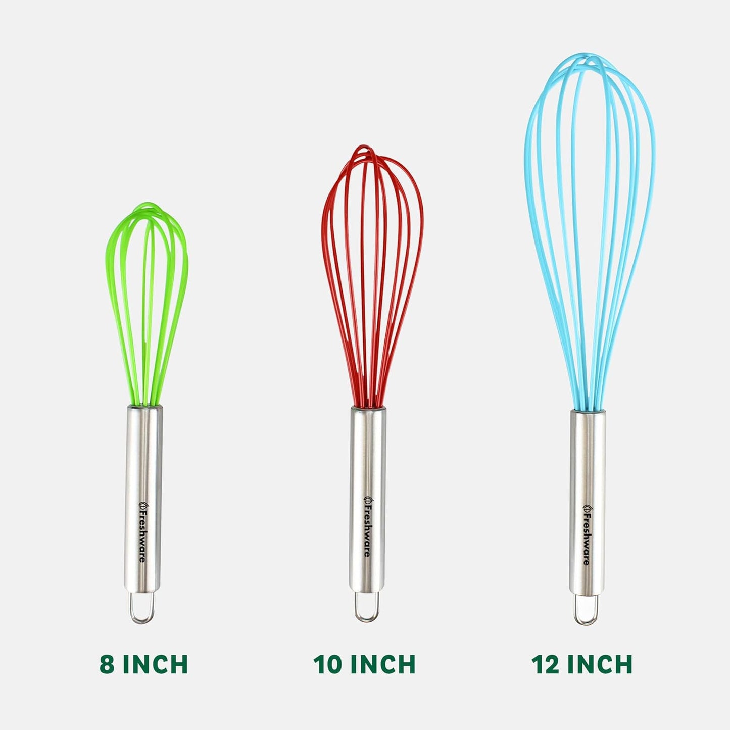 Freshware Silicone Whisk, Silicone Cooking Utensil Set, Silicone Whisks for Cooking, Non-Scratch Hand Whisks for Kitchen Essentials, Set of 3