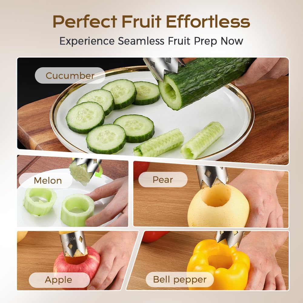 Red Bell Pepper Seed Corer,Fruit and Vegetable Corer,Remove The Pit From Pear,Pineapple and Apple,304 Stainless Steel Quick Corer Remover Tool Kitchen,Reusable,Ergonomic Handle (2pcs)