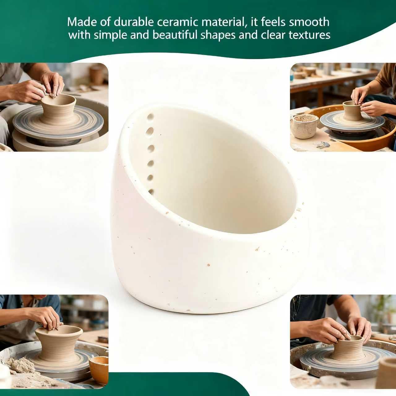 Pottery Herb Stripper Bowl Set – 2 Piece, Including 5-Blade Stainless Steel Herb Cutter Scissors, Herb Stripping Tool & Handmade Pottery Herb Stripper Bowl, For Stripping Leaves and Rhizomes (Green)