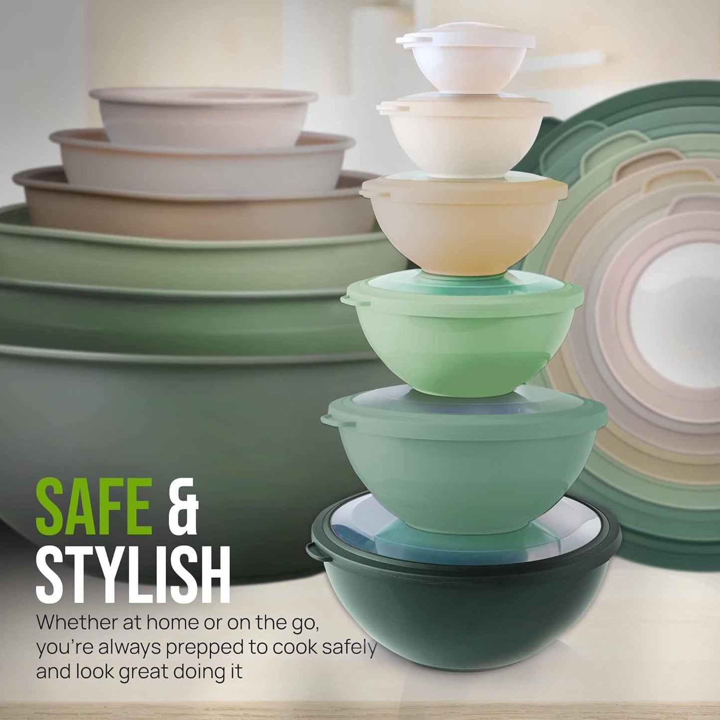 Zulay Kitchen 12 Piece Plastic Mixing Bowls with Lids Set - Leak-Proof Microwave & Freezer Safe Stackable Mixing Bowl Set for Preparing, Serving and Storing - Non-Slip Large Nesting Bowls (Blue Ombre)