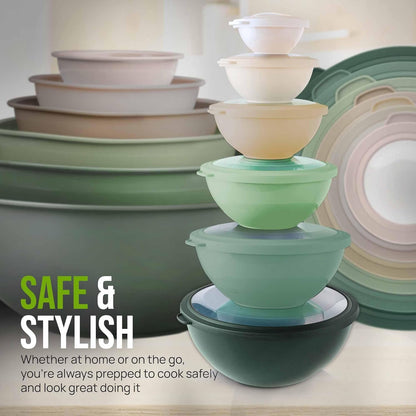 Zulay Kitchen 12 Piece Plastic Mixing Bowls with Lids Set - Leak-Proof Microwave & Freezer Safe Stackable Mixing Bowl Set for Preparing, Serving and Storing - Non-Slip Large Nesting Bowls (Blue Ombre)