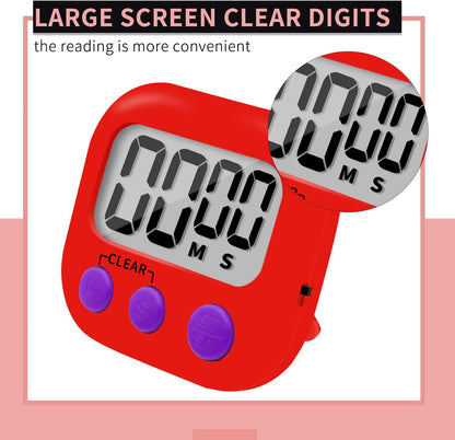 6 Pack Small Digital Kitchen Timer Magnetic Back and ON/Off Switch,Minute Second Count Up Countdown (Red)