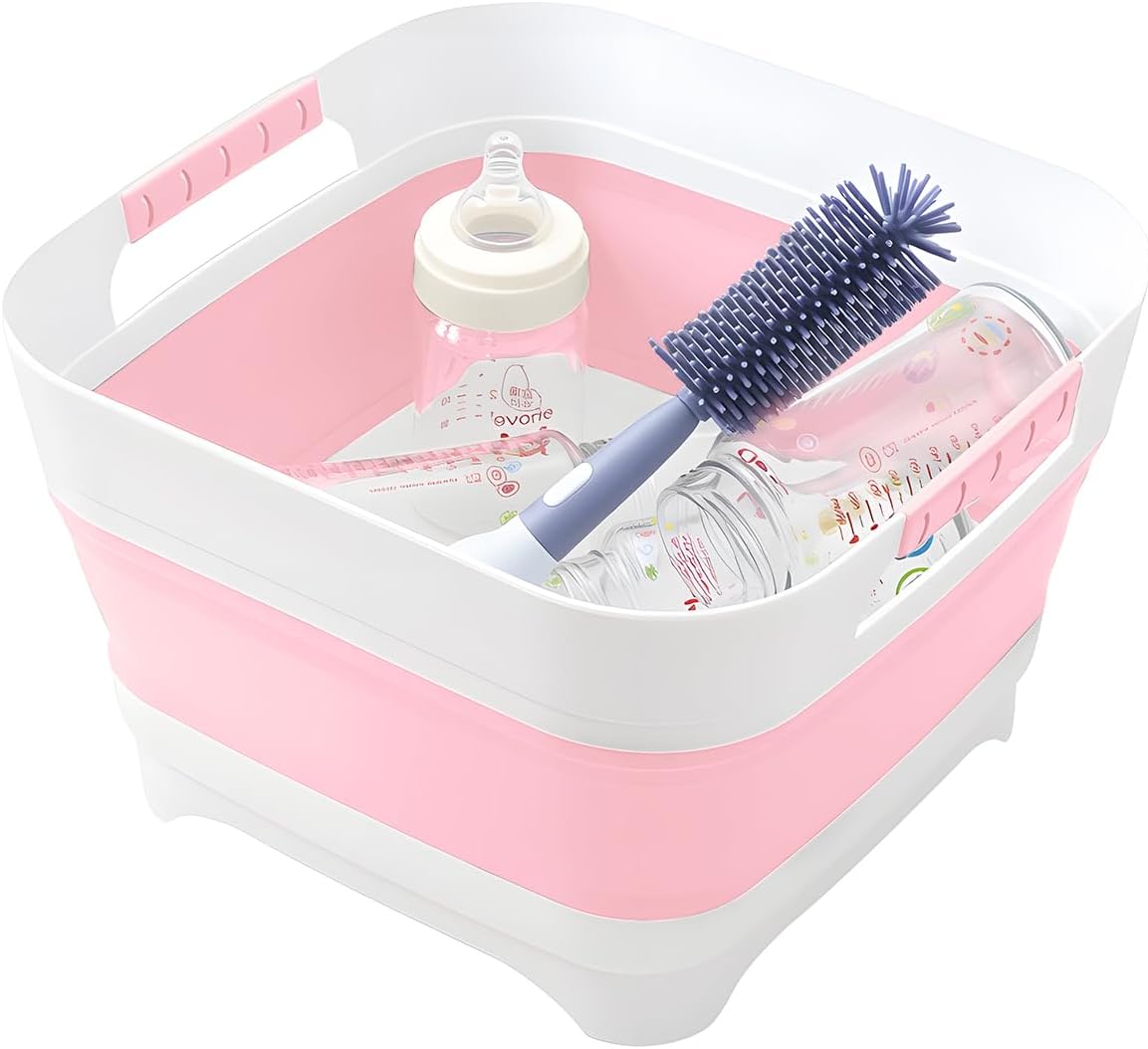 2.6 Gal/10L Collapsible Wash Basin with Drain Plug, Portable Foldable Dish Tub, Large Capacity Space-Saving Sink for Baby Bottles, RV, Camping, Kitchen, Travel & Outdoor Use