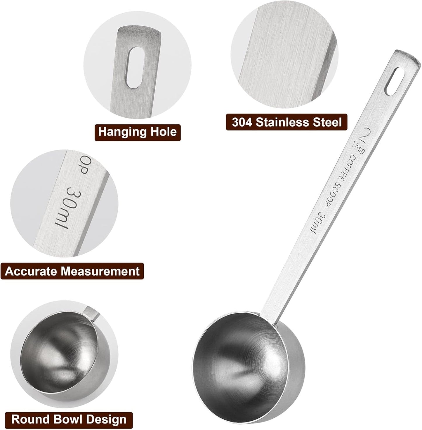 4Pcs Coffee Scoop - 2pcs 15ML and 2pcs 30ML Stainless Steel Tablespoon Measuring Spoon with Long Handle
