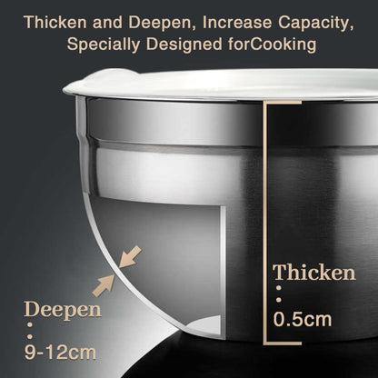 Mixing Bowls, 5Pcs Stainless Steel Mixing Bowl Set, Utensils for the Kitchen, Multifunctional, Stackable, Dishwasher Safe, 3.75L / 3.25L / 2.5L / 2L / 1.3L (With lid)