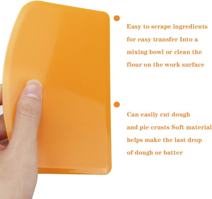 DOERDO Flexible Food Safe Plastic Dough Scraper,for Food Cutting and Cleaning,Multipurpose Food Scrappers(White,3PCS)