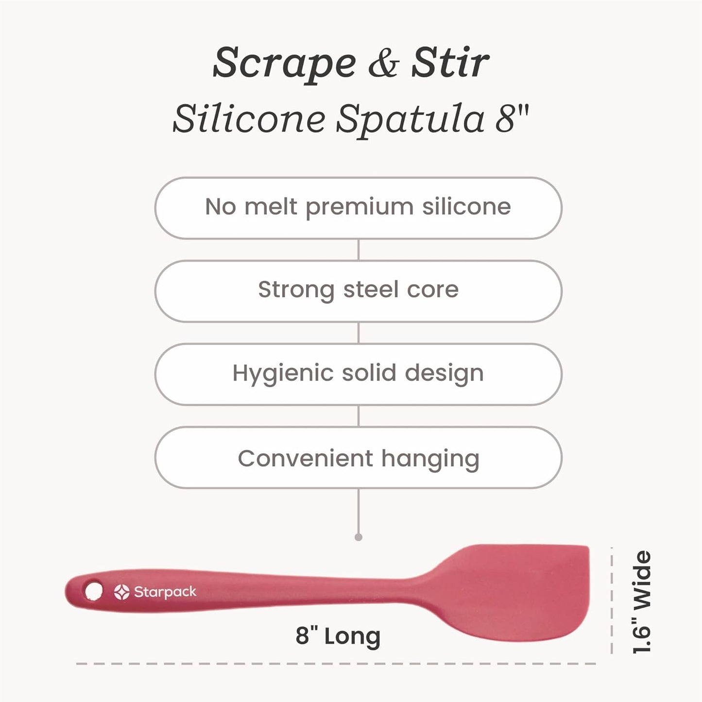 Starpack 'Scrape and Stir' Silicone Rubber Spatula Set (4-Piece) - LFGB Non Toxic, 600°F Heat Resistant, BPA-Free, One-Piece Kitchen Baking Spatulas - Dishwasher Safe for Nonstick Cookware Earthy Pink