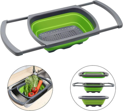 Qimh Colander Collapsible, Over The Sink Veggies/Fruit 6-Quart Strainers and Colanders with Extendable Handles, Folding Strainer for Kitchen