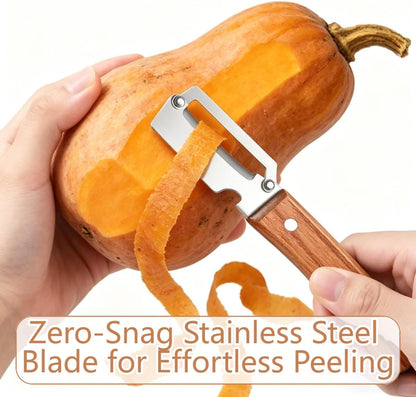2 Pack Premium 2-in-1 Multi Functional Vegetable and Fruit Peeler with Bottle Opener, Wooden Handle, Stainless Steel Blade-Zero Snag, Smooth Glide Kitchen Tool for Potato, Carrot,Sugar Cane and More