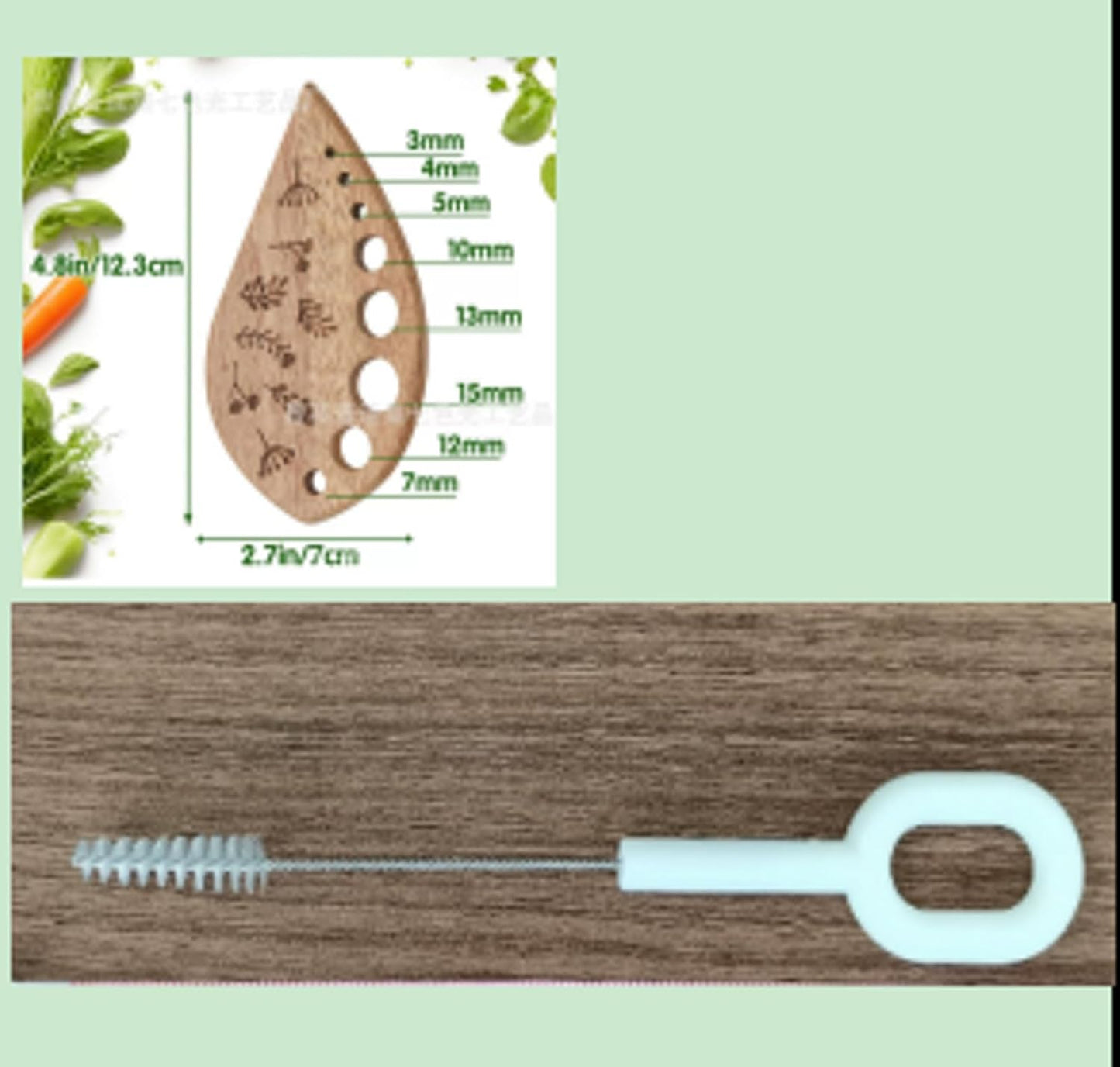Wooden Herb Stripper 8-Hole Vegetable Leaf Separator, Herb Peeler for Quick Leaf Stripping for Kale, Collard Greens, Thyme, Basil, Rosemary Stripper Kitchen Gadget