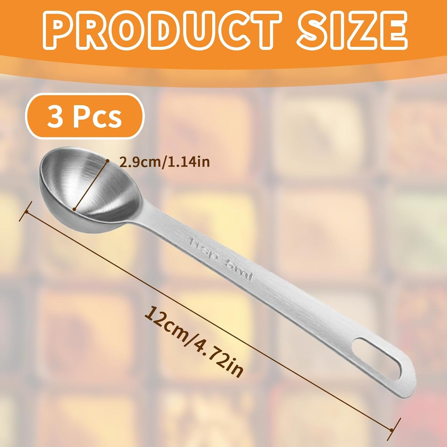3 Pcs Stainless Steel Measuring Spoons – 5ml/1 Tsp Short Handle Scoops for Baking, Liquid Ingredients & Tea, Soup & Kitchen Cooking