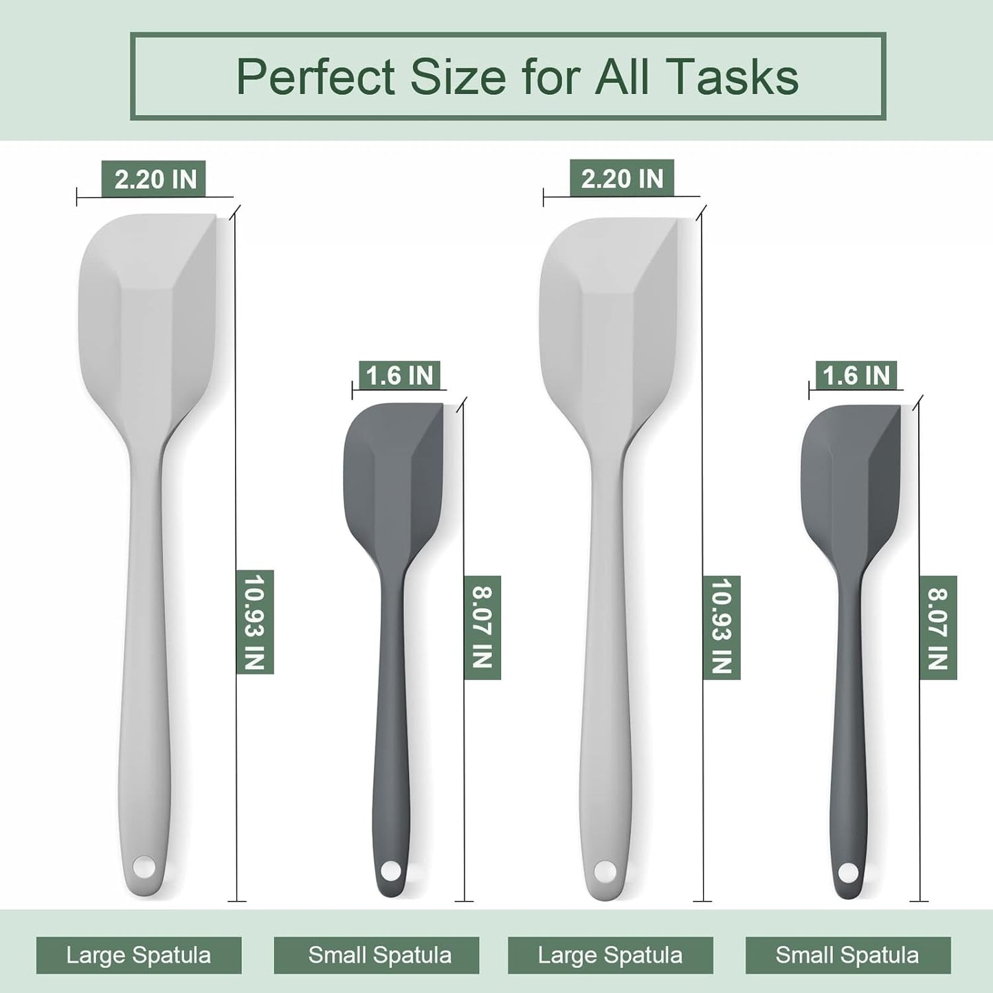 Silicone Spatula Set, Premium Spatulas Silicone Heat Resistant 2 Small & 2 Large Flexible Scraper for Nonstick Cookware, Rubber Spatula for Kitchen Mixing Baking Cooking Use, Soft Spatula - Set of 4