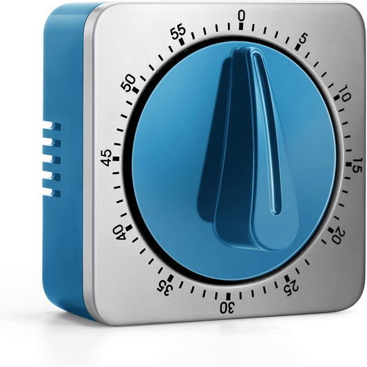 Kitchen Timers for Cooking, Chef Cooking Timer Clock with Loud Alarm,100% Mechanical Desk Timer - No Batteries Required -Magnetic Back, Exquisite Stainless Steel Body -Countdown Reminder Magnetic-Blue
