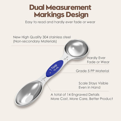 Magnetic Measuring Cups and Spoons Set - 304 Stainless Steel | Dual-sided Design | Set of 15 with Leveler | Strong N52 Magnetic Nesting Design | for Dry & Liquid Ingredients (Black)