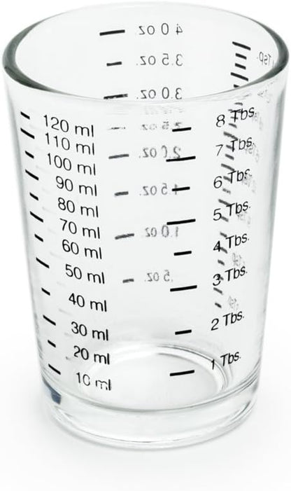 Fox Run Mini Multi-Purpose Liquid and Dry Measuring Shot Glass, Set of 2, 4-Ounce Cups, Clear, Small