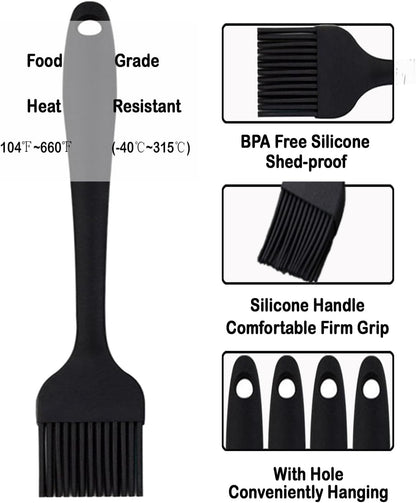 Pastry Brush For Baking,Silicone Basting Brush For Cooking,315°C Heat Resistant Food Brush for Oil & Sauce,Non-Shedding Kitchen Brushes for Butter Bread Meat Egg Wash Cake Baster(3pc Black)