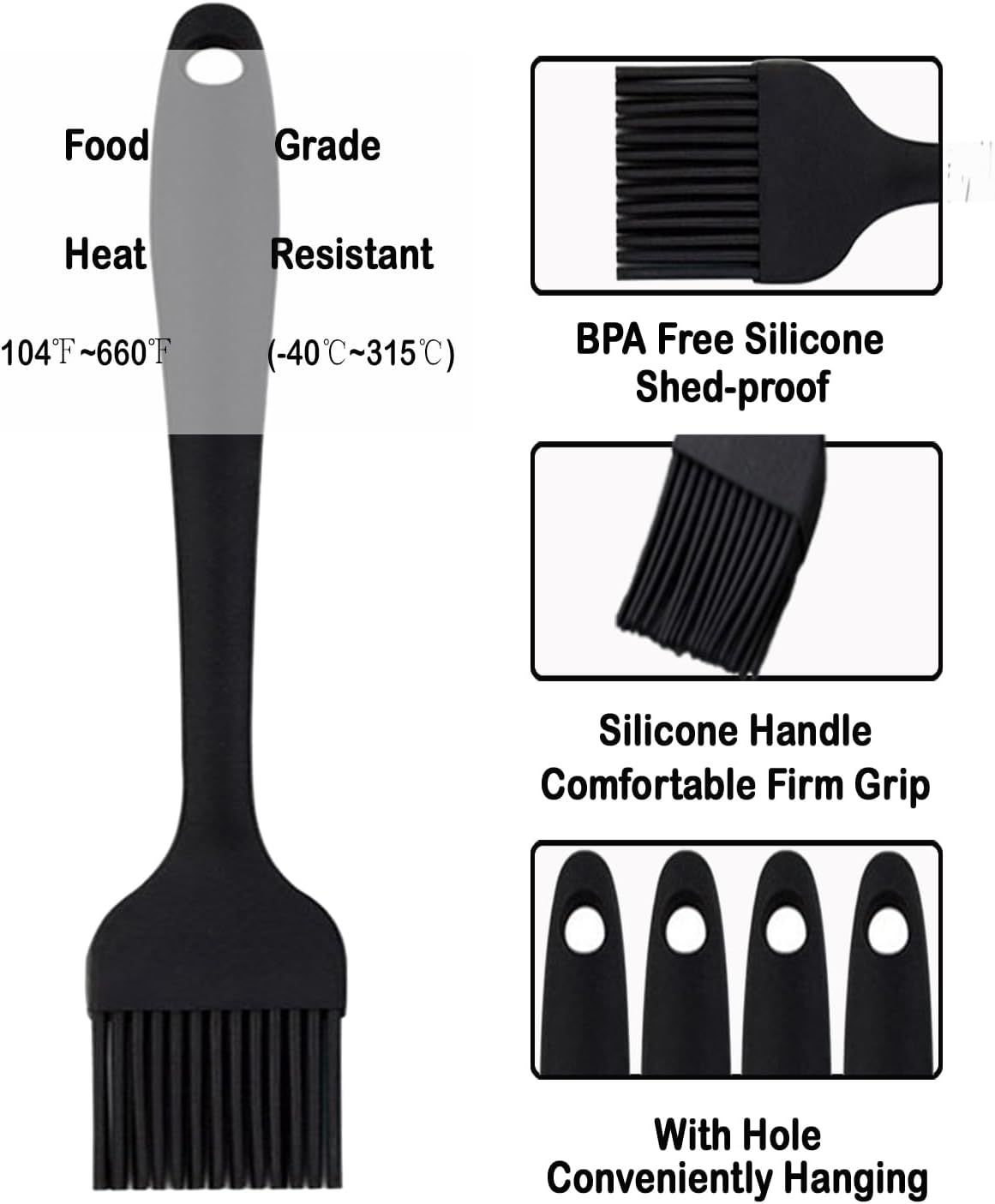 Pastry Brush-Silicone Basting Brush for Cooking,Heat Resistant Food Brush for BBQ,Food Grade Silicone Brush for Grill Baking/Spreading Marinade/Sauce/Oil/Egg/Kitchen Brushes for Cooking(4 Pc,Black)